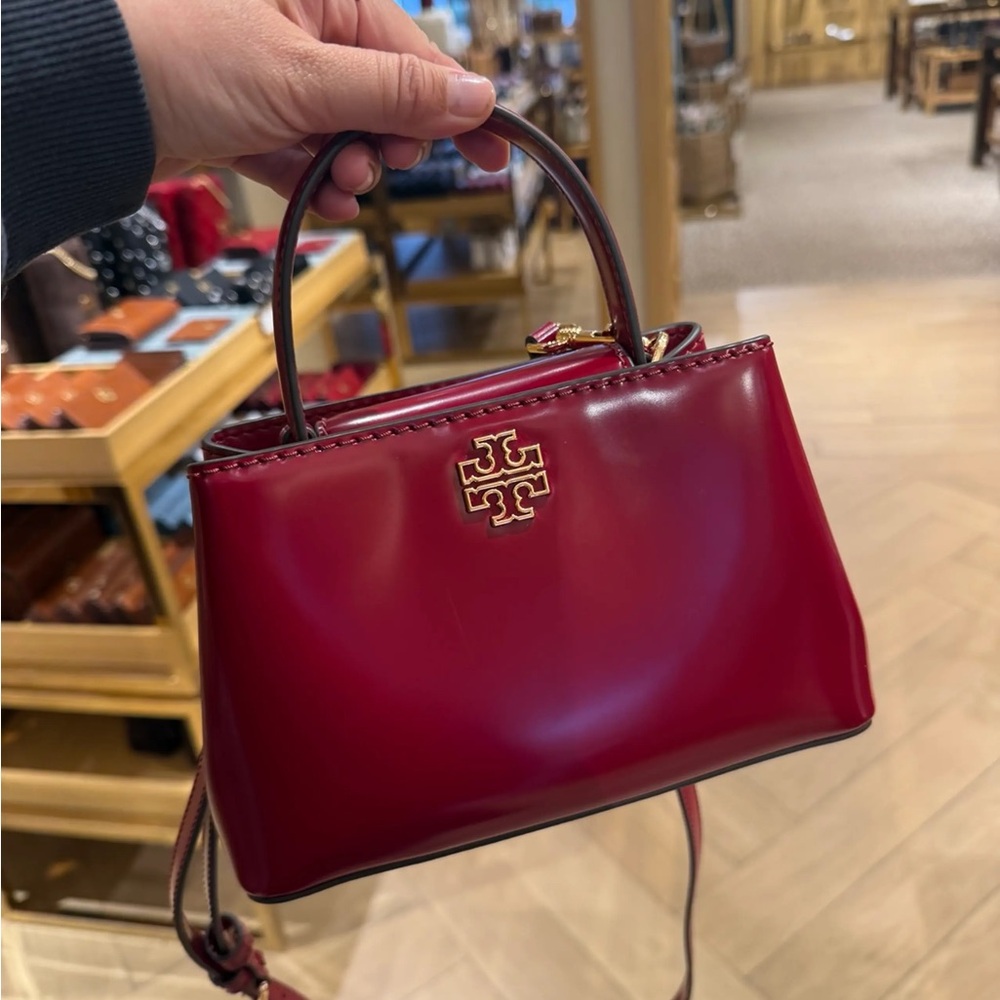 Tory Burch Britten Smooth Mini Satchel – Bartlett Red